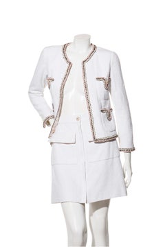 Chanel 2019/2020 Cruise White Bouclé Skirt Suit with Sequins FR 36/38