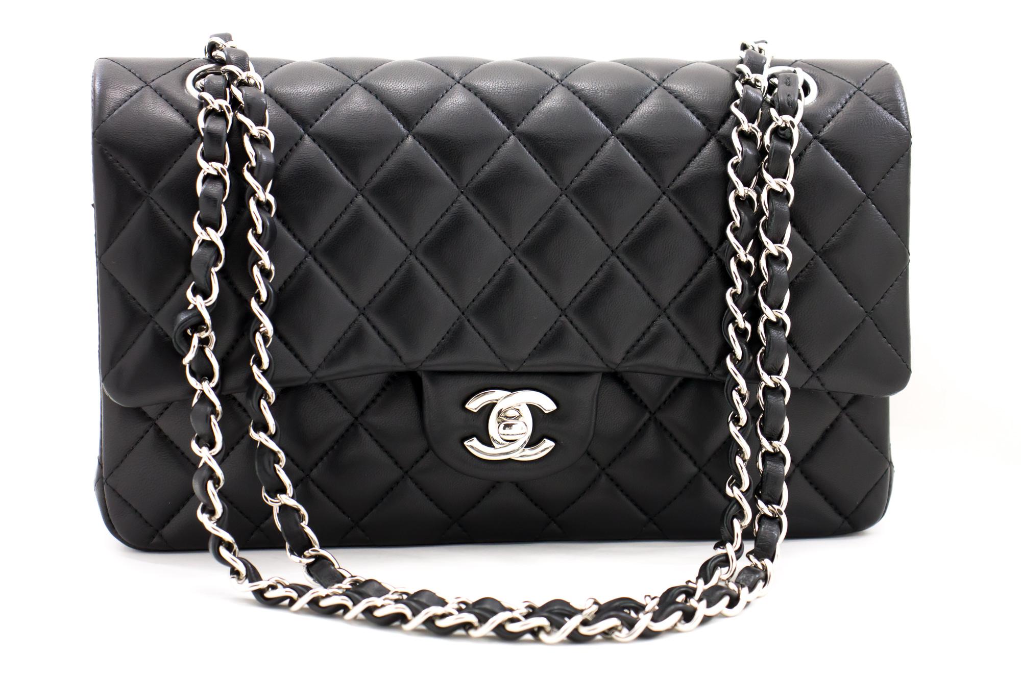 An authentic CHANEL 2019 2.55 Classic Double Flap Chain Shoulder Bag Black made of black Lambskin. The color is Black. The outside material is Leather. The pattern is Solid. This item is Contemporary. The year of manufacture would be
