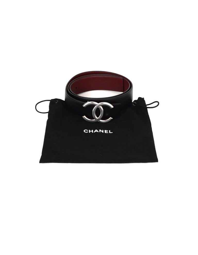 Chanel Black Leather Leather Pearl CC Logo Belt sz 85cm / 34