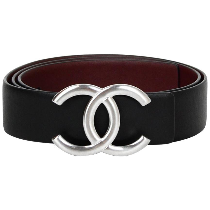 Chanel 2019 Black/Brown Reversible Silvertone CC Belt sz 80cm/32