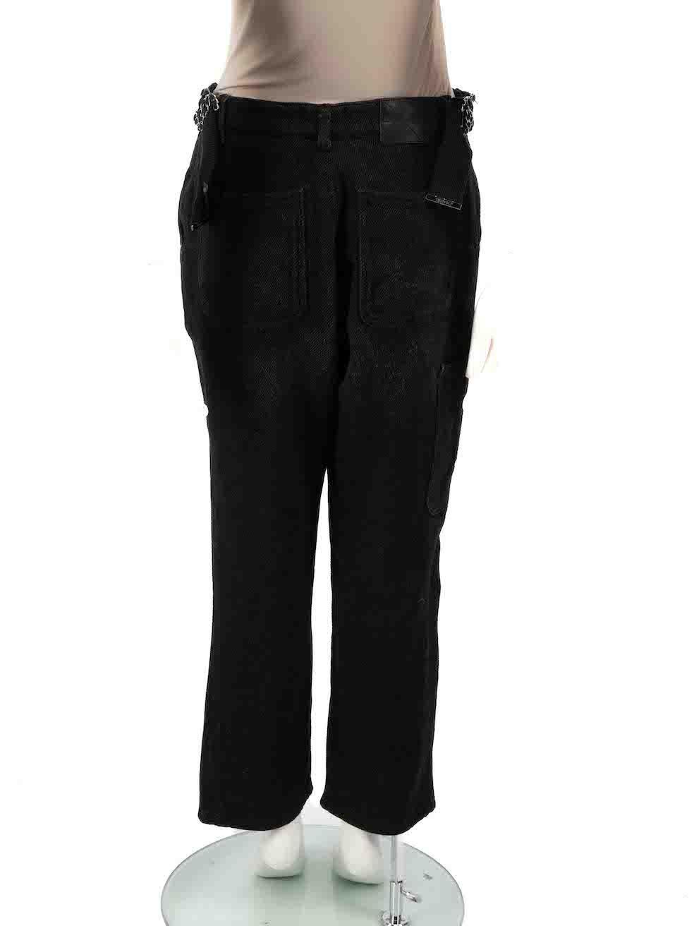 Chanel 2019 Black Denim CC Buckle Cargo Jeans Size L In Excellent Condition In London, GB