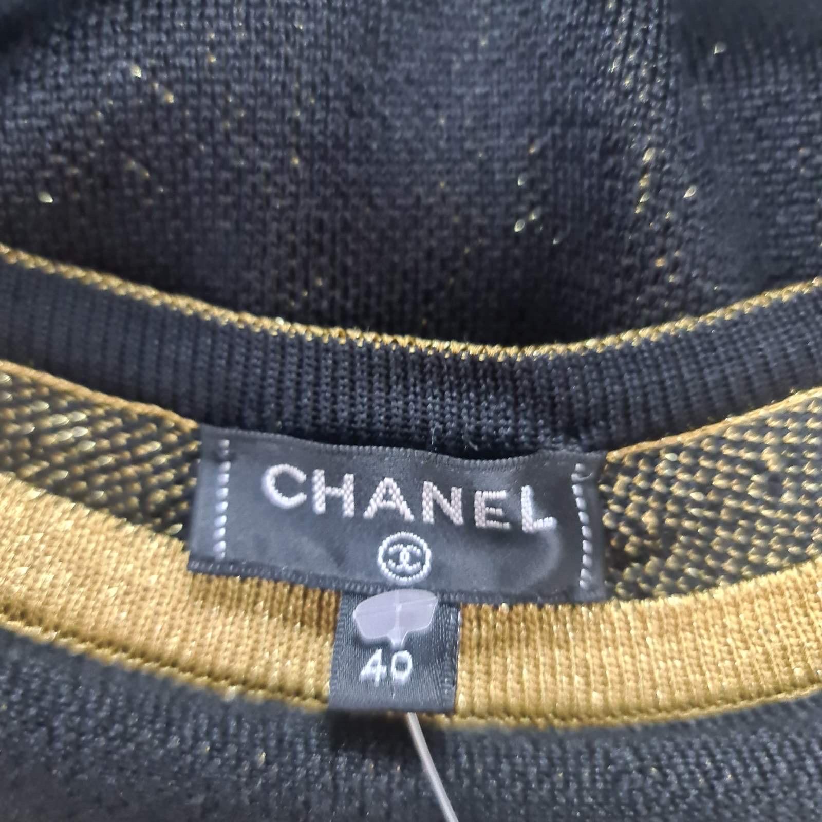 Chanel 2019 Schwarz Gold Streifen Kleid Sz.40 im Angebot 1