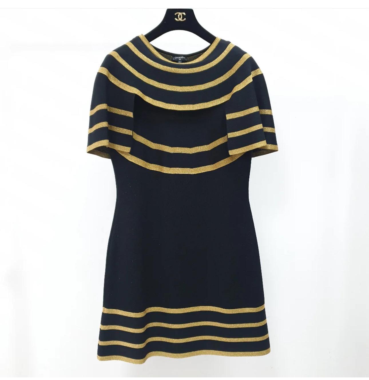 Chanel 2019 Schwarz Gold Streifen Kleid Sz.40 im Angebot 3