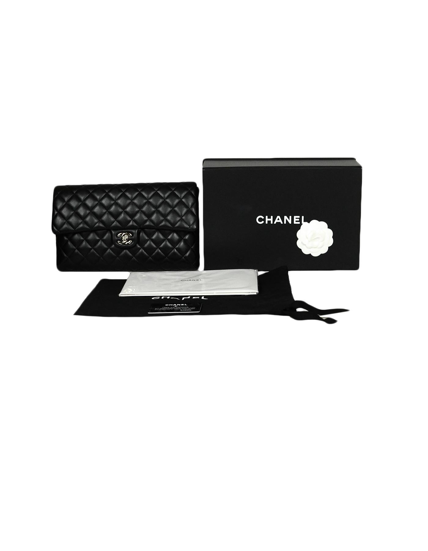 Chanel 2019 Black Lambskin Leather Quilted Classic Flap Clutch Bag 2