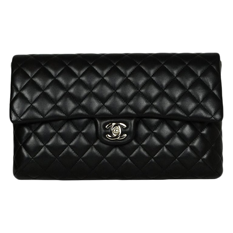 Chanel 2019 Black Lambskin Leather Quilted Classic Flap Clutch Bag For Sale  at 1stDibs