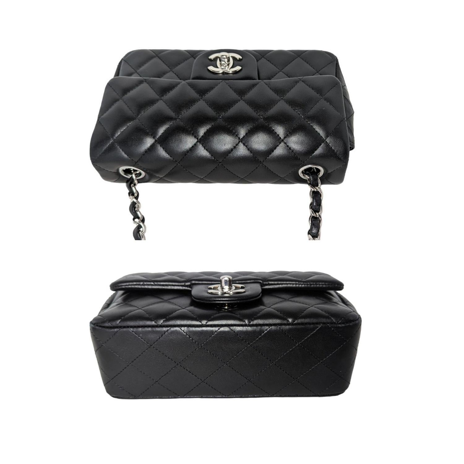 Chanel 2019 Mini solapa rectangular acolchada de piel de cordero negra 1