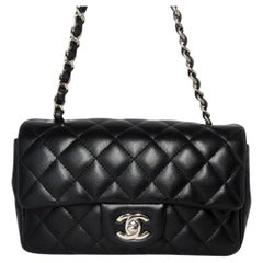 Chanel 2019 Black Lambskin Quilted Mini Rectangular Flap