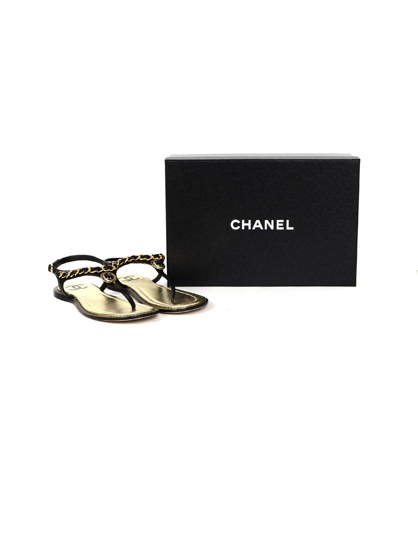 Chanel 2019 Black Leather Laced Chain Sandals w/ CC sz 38 rt. $925 1