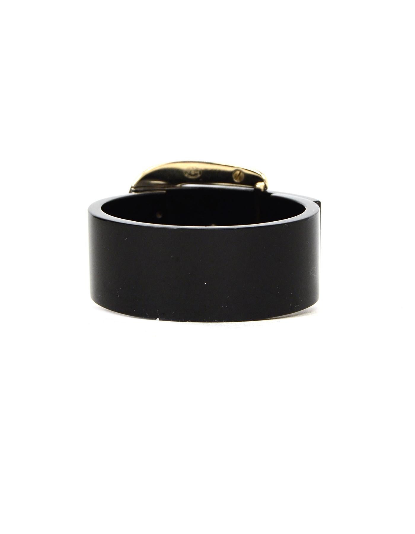 Chanel 2019 Black Resin CC Pearl Buckle Cuff Bracelet In Good Condition In New York, NY