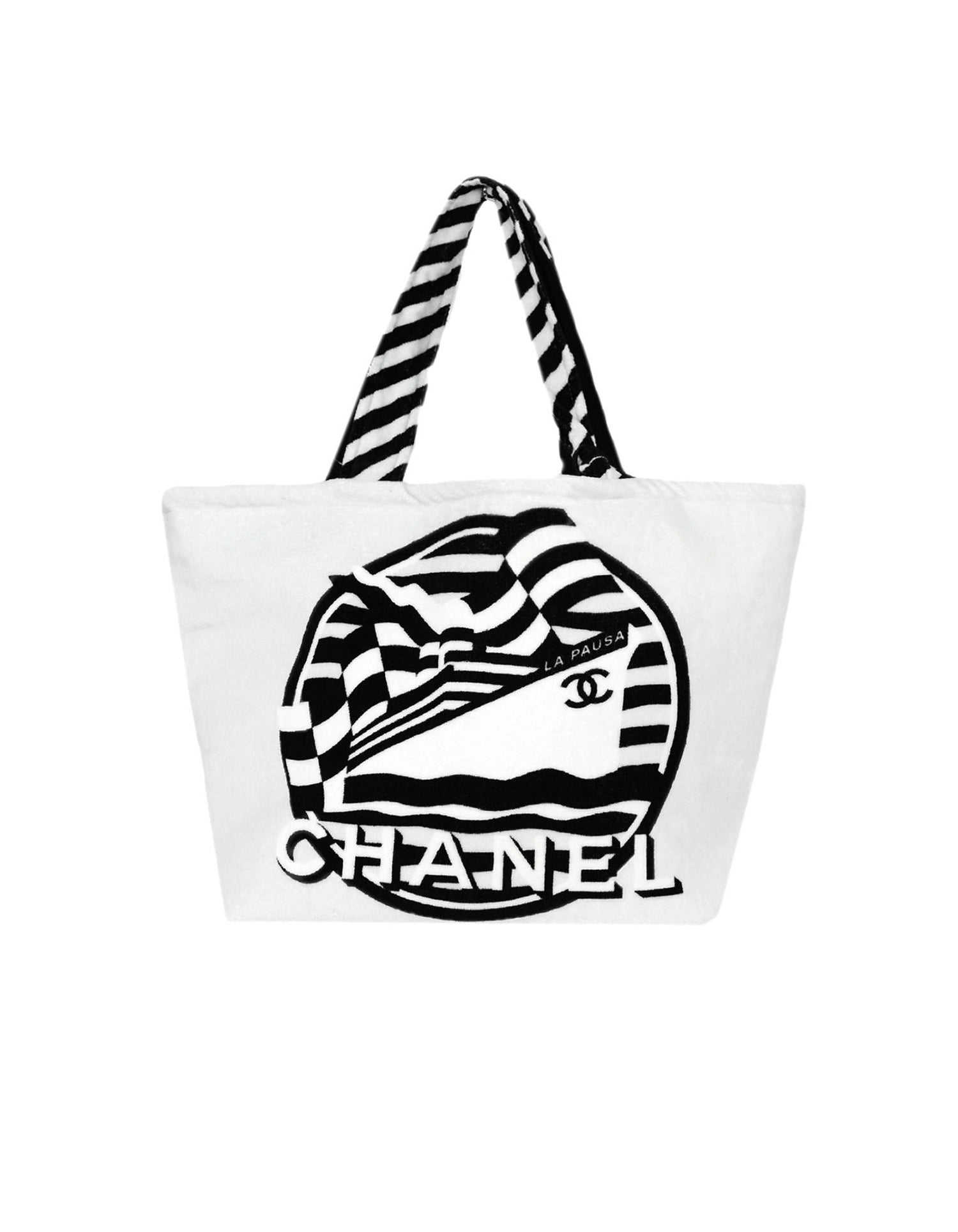 Chanel 2019 Black White La Pausa Cotton Tote Bag W Insert Rt