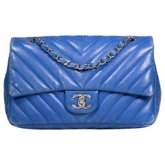 Chanel 2019 Blue Lambskin Chevron Single Flap