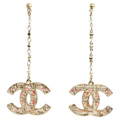 Chanel 2019 Boucles Clous Pendant CC Maxi Golden Pink CC Pendant Earrings Studs