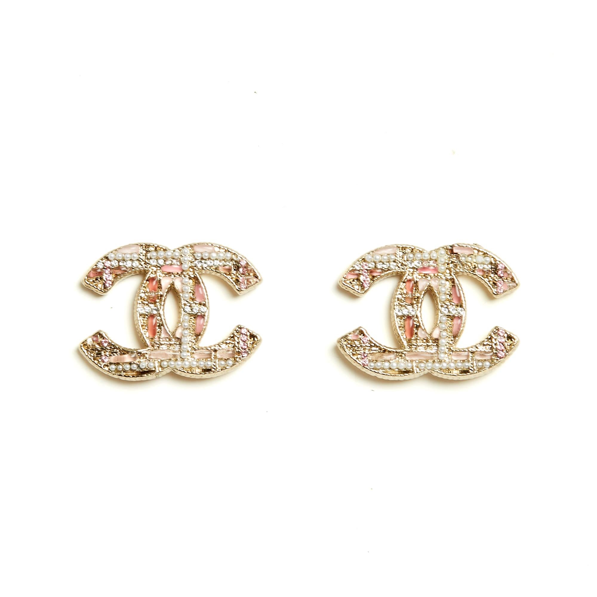 Women's Chanel 2019 Boucles d'oreille Clous doré CC Maxi Golden Pink CC Earrings Studs