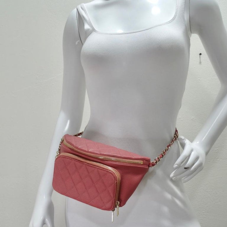 Chanel 2019 Coral Quilted Caviar Business Affinity Waist Bag For