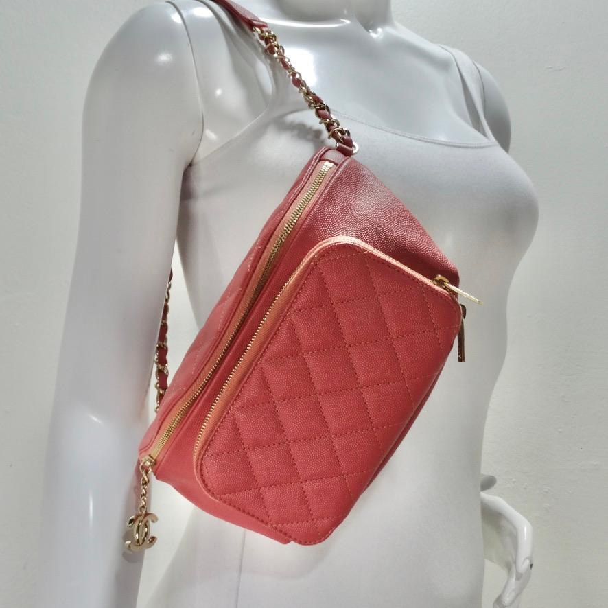 Chanel 2019 Coral Quilted Caviar Business Affinity Waist Bag 9