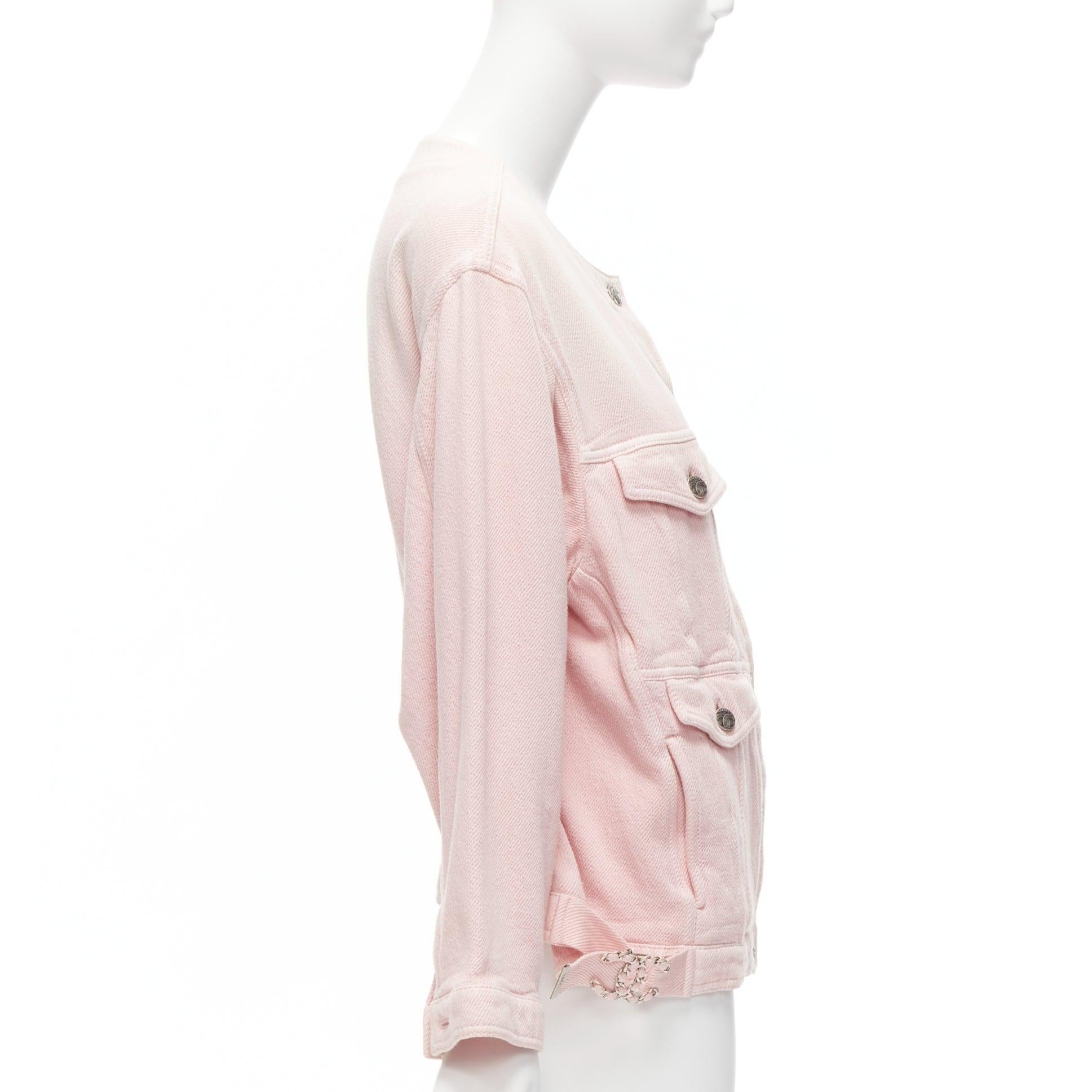 CHANEL 2019 en coton 4 poches CC sans col, veste camionneuse surdimensionnée FR34 XS Pour femmes en vente