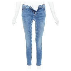 CHANEL 2019 cotton chain print side skinny stretch denim cropped jeans FR34 XS