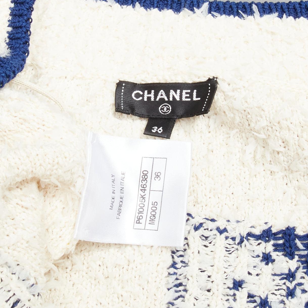 CHANEL 2019 cream boucle blue CC knit logo varsity short skirt FR36 S 4