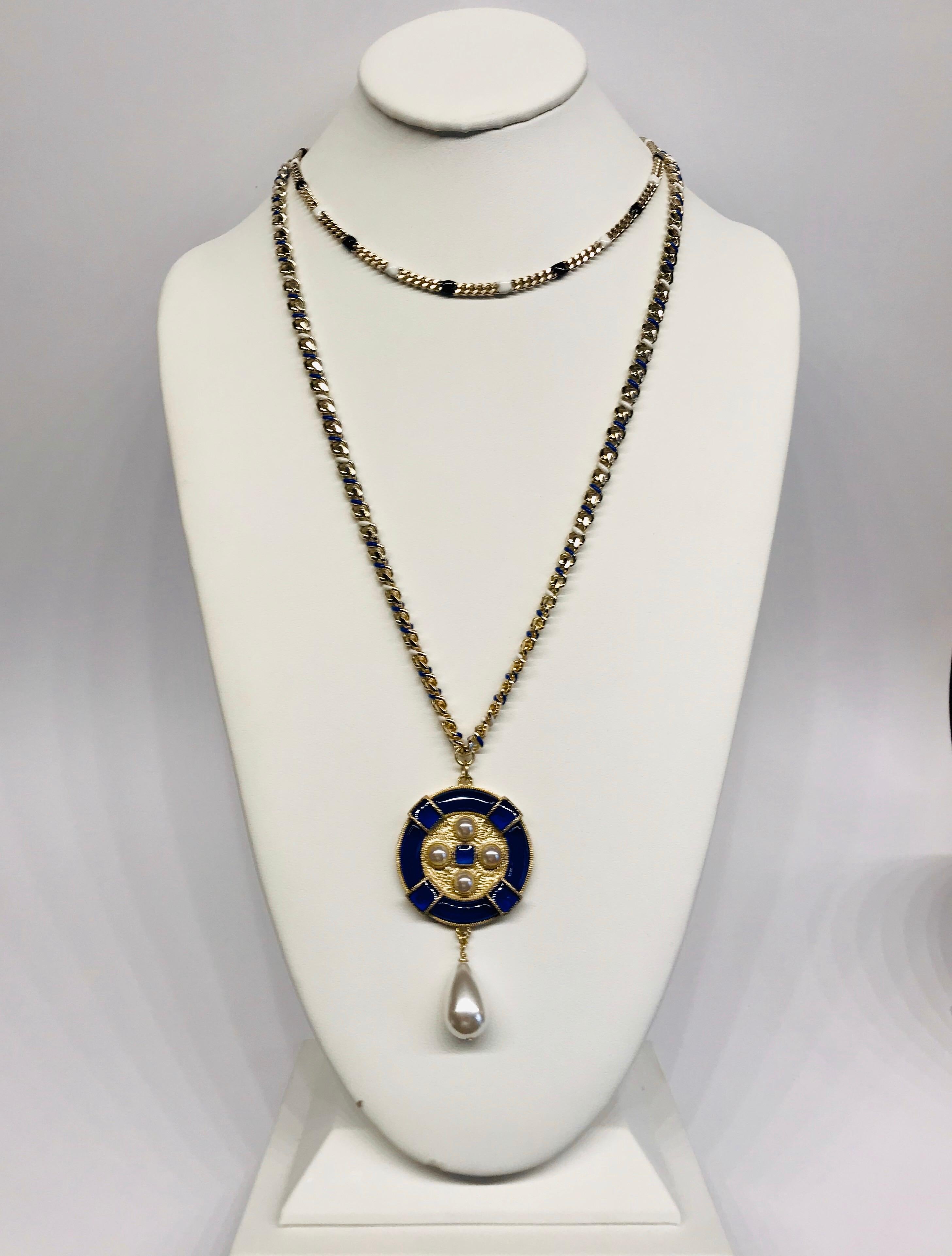 Chanel 2019 Cruise Collection 2 Stand Pendant Necklace For Sale 4
