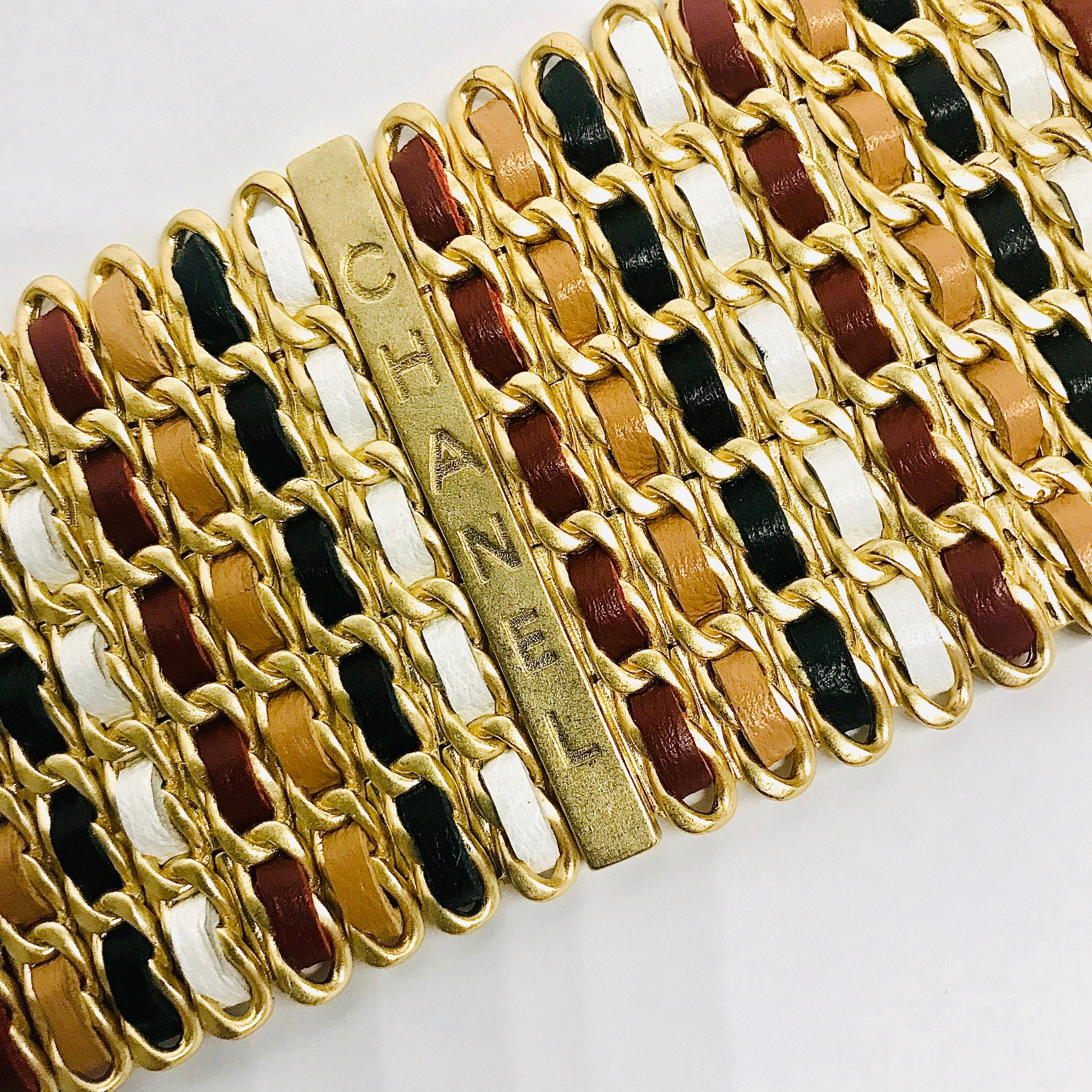 Chanel 2019 Cruise Collection Woven Leather Wide Bracelet In Good Condition In New York, NY