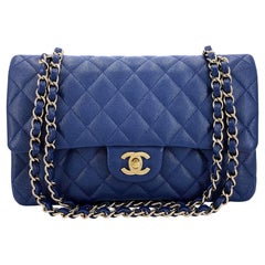 Chanel 2019 Dark Royal Blue Medium Caviar Classic Double Flap Bag GHW 68637