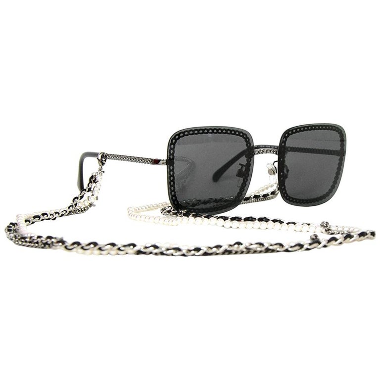 Chanel 2019 Dark Silver/Grey Lens Sunglasses w/ Detachable Chain rt. $975  For Sale at 1stDibs