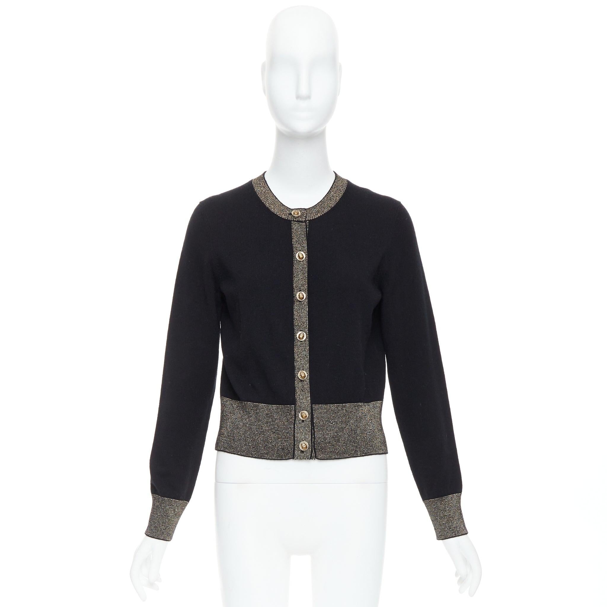 CHANEL 2019 Egypt black gold cashmere scarab button hieroglyphic cardigan FR40 L 5