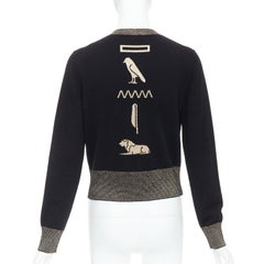 CHANEL 2019 Egypt black gold cashmere scarab button hieroglyphic cardigan FR40 L