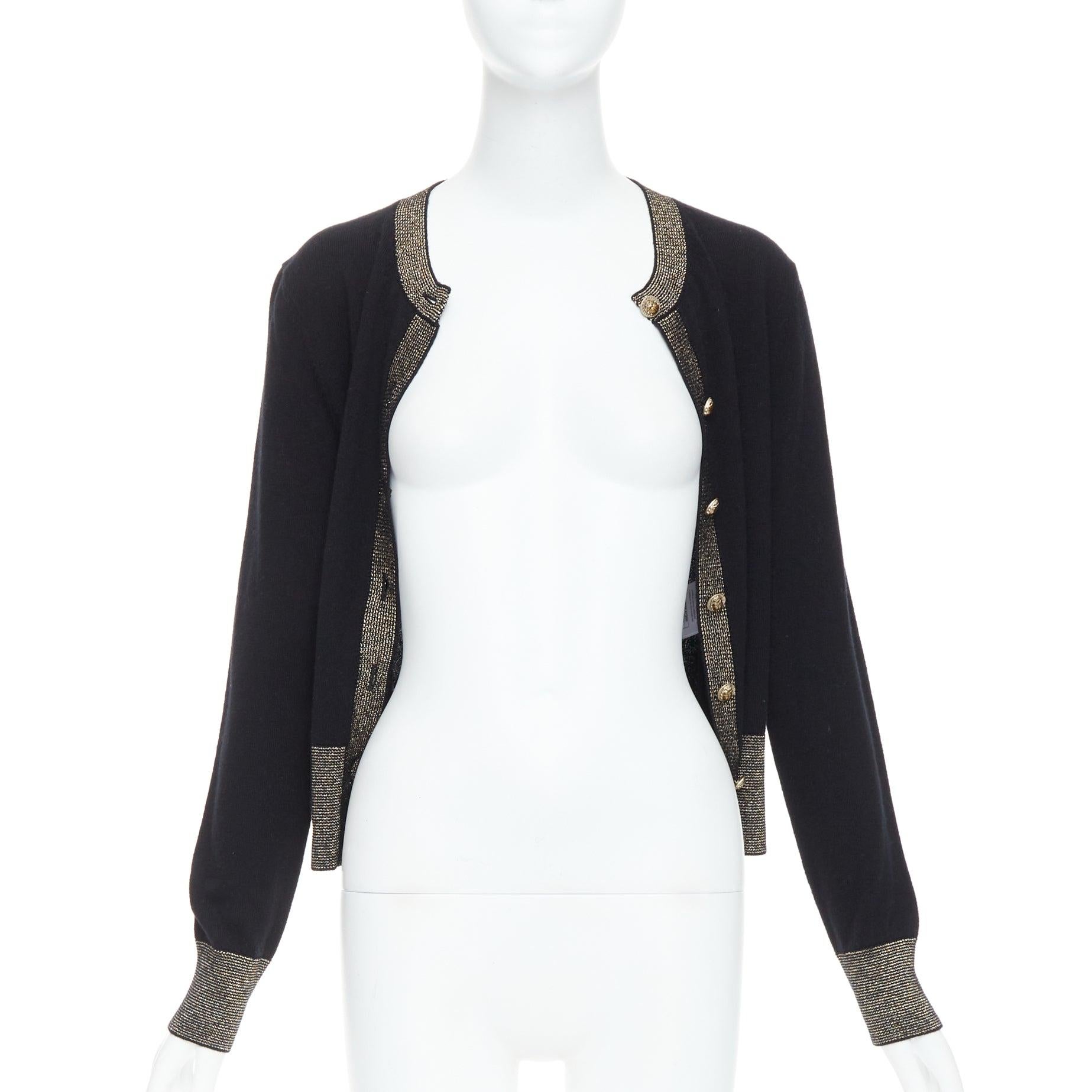 CHANEL 2019 Egypt black gold cashmere scarab button hieroglyphic cardigan FR40 L In Excellent Condition In Hong Kong, NT