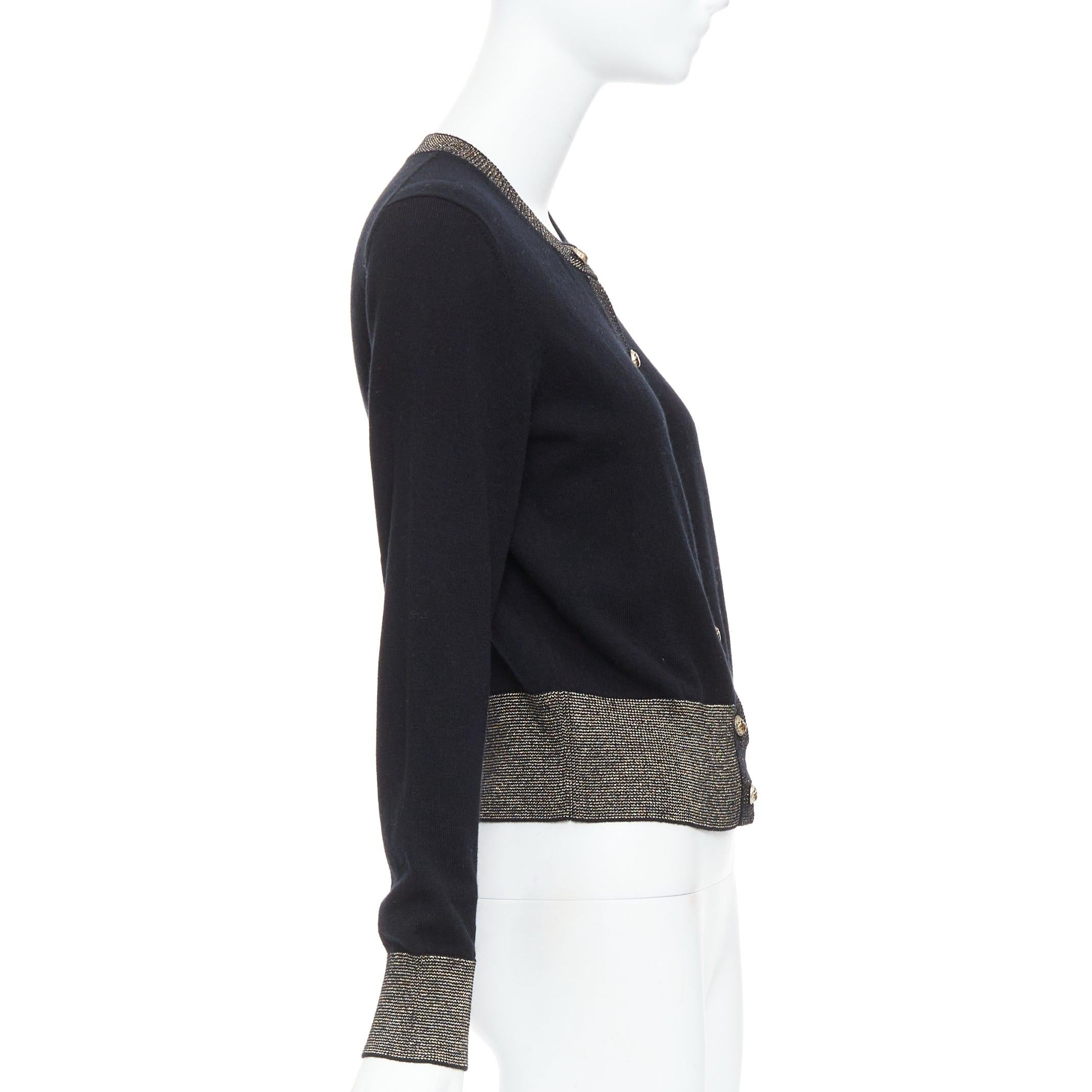 CHANEL 2019 Egypt black gold cashmere scarab button hieroglyphic cardigan FR40 L 1