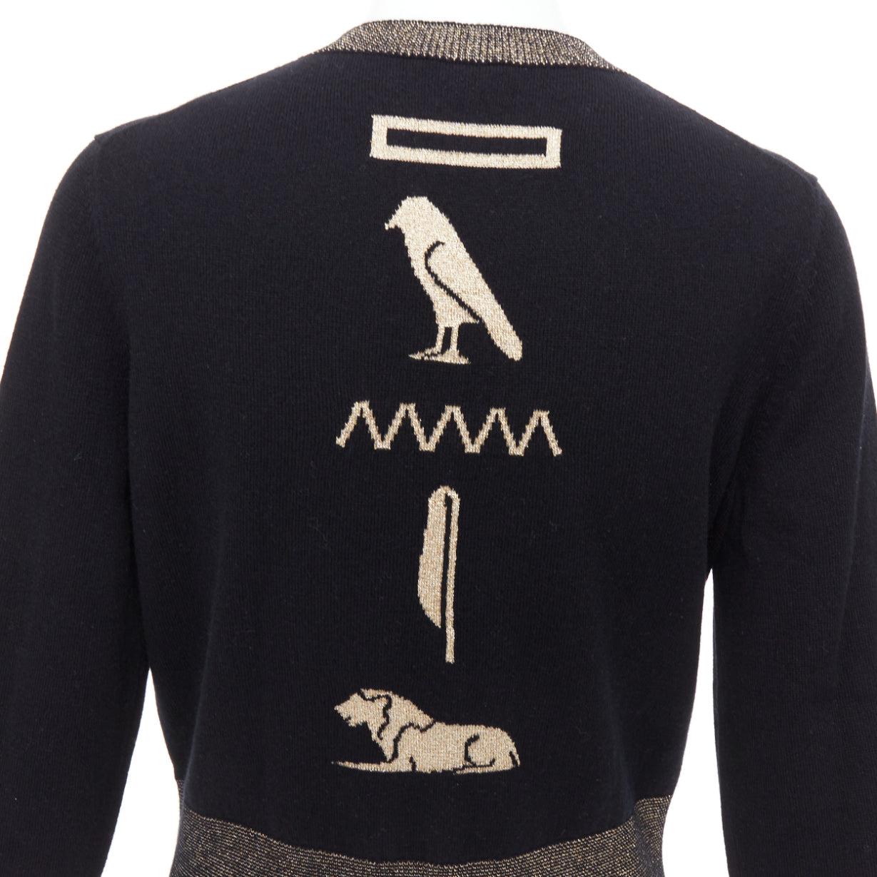 CHANEL 2019 Egypt black gold cashmere scarab button hieroglyphic cardigan FR40 L 3