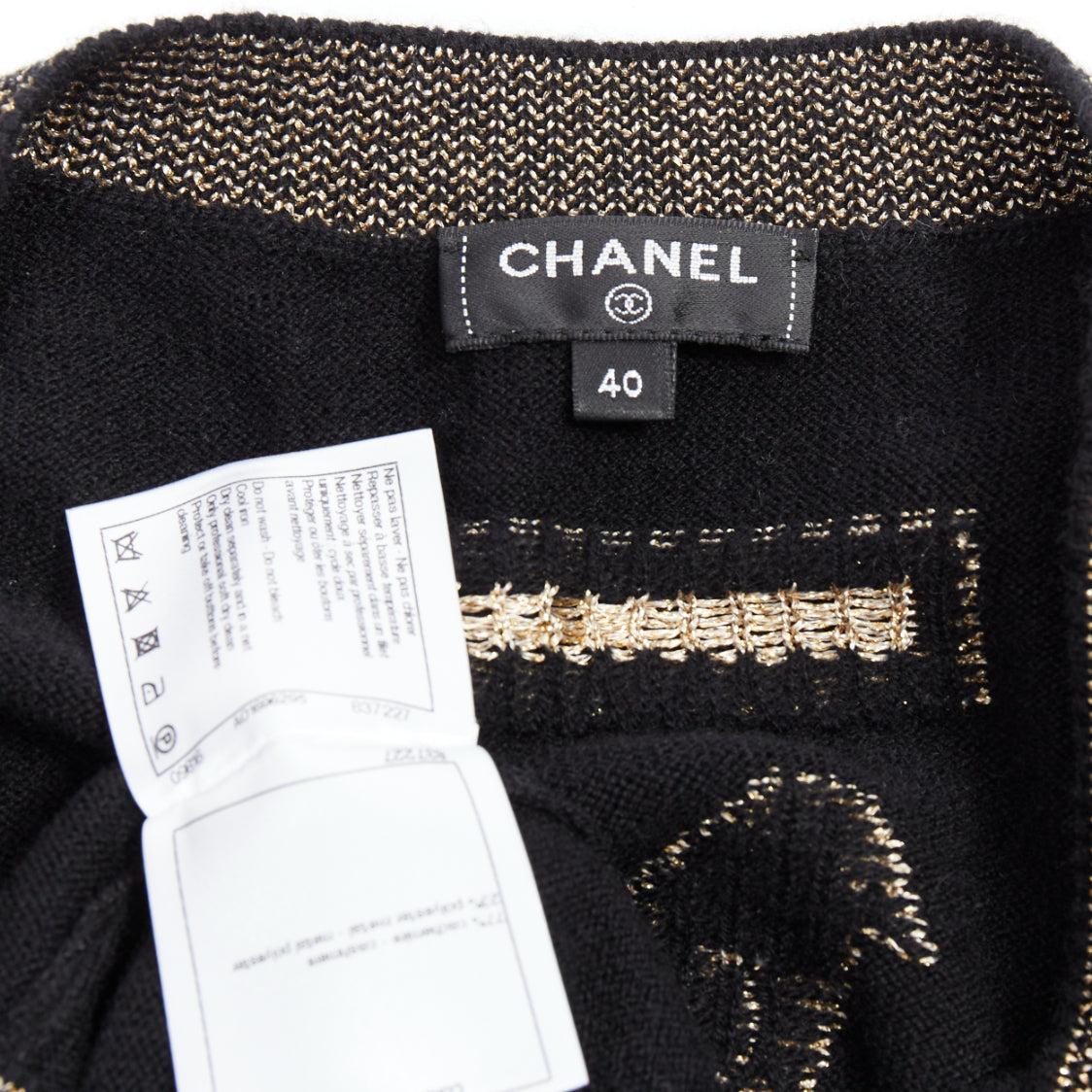 CHANEL 2019 Egypt black gold cashmere scarab button hieroglyphic cardigan FR40 L 4