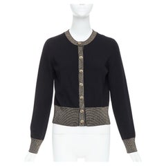 CHANEL 2019 Egypt black gold cashmere scarab button hieroglyphic cardigan FR40 L