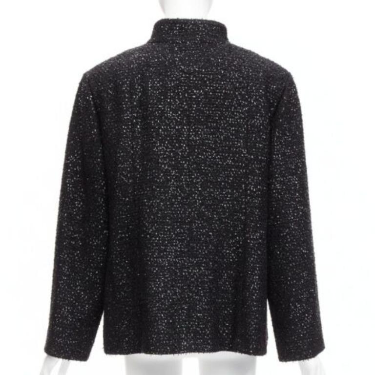 Chanel 2019 Fantasy Tweed nero lurex CC con bottoni a pressione sulla spalla FR46 XXL in vendita 1