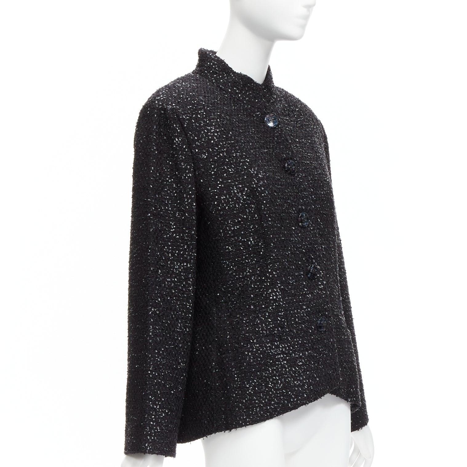 CHANEL 2019 Fantasy Tweed lurex CC logo button power shoulder jacket FR46 XXL In New Condition For Sale In Hong Kong, NT