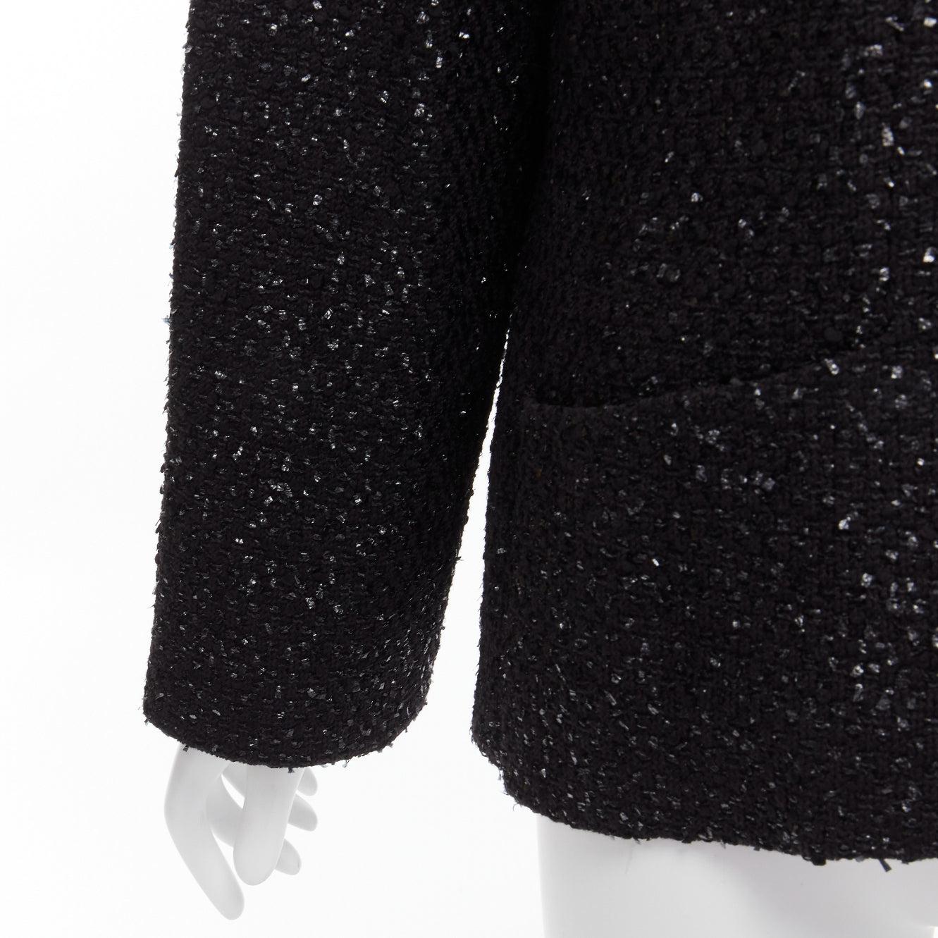 CHANEL 2019 Fantasy Tweed lurex CC logo button power shoulder jacket FR46 XXL For Sale 3