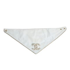 Chanel 2019 Foulard CC Ecru Leather and Golden Chain Scarf Bandana Brooch