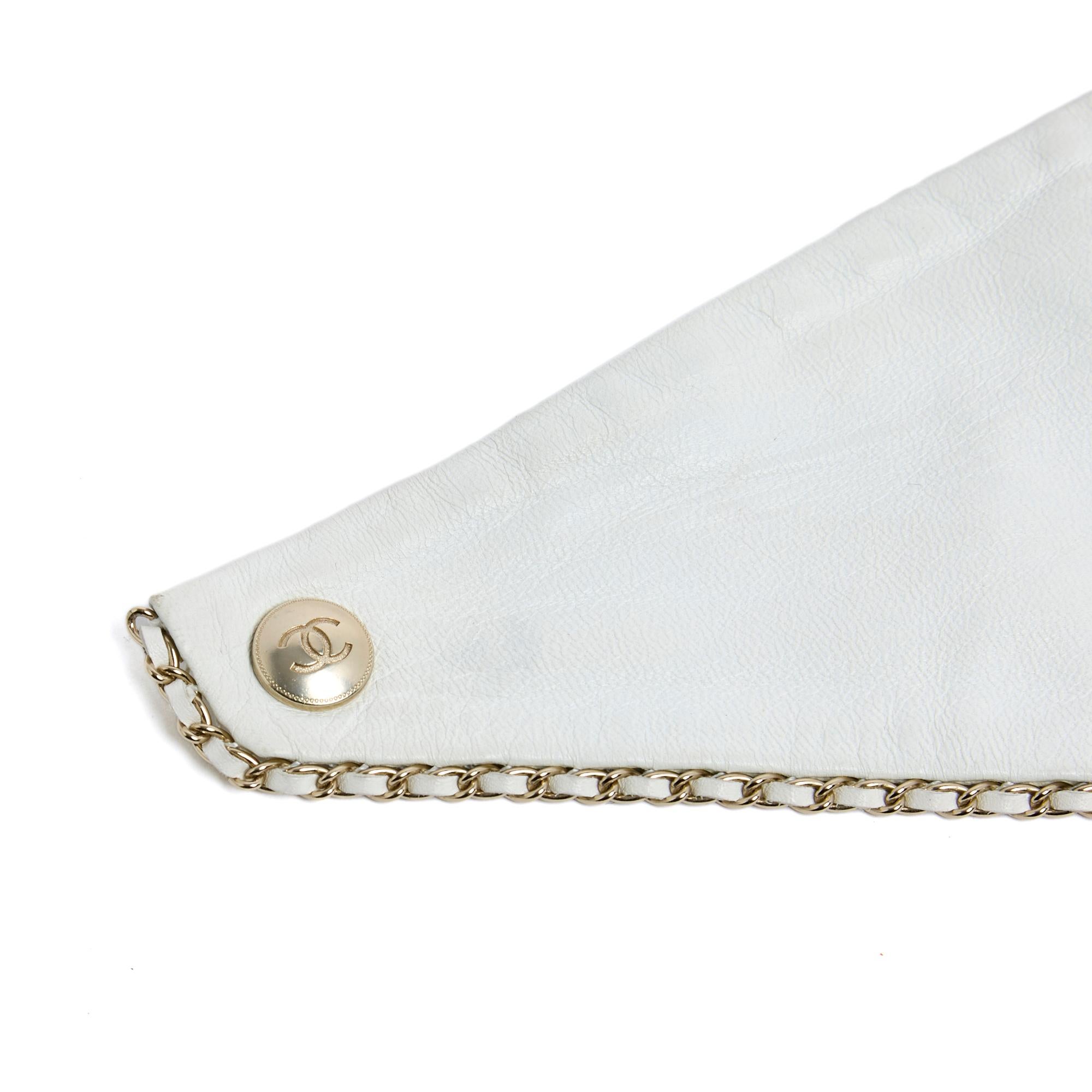 Women's or Men's Chanel 2019 Foulard CC Ecru Leather and Golden Chain Scarf Bandana Brooch