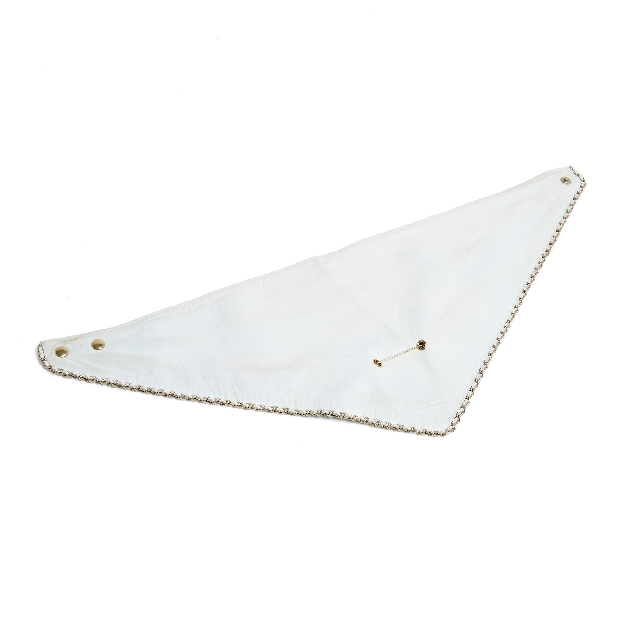 Chanel 2019 Foulard CC Ecru Leather and Golden Chain Scarf Bandana Brooch 1