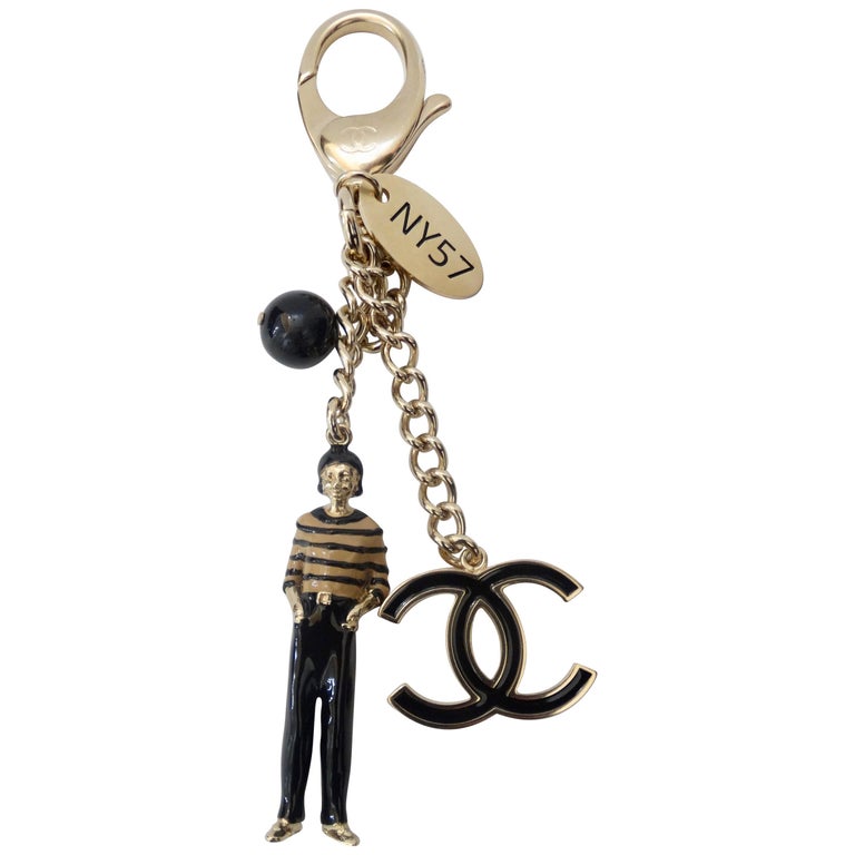 Chanel Style Enameled Camellia with Bow and Charms Keychain/Bag Charm