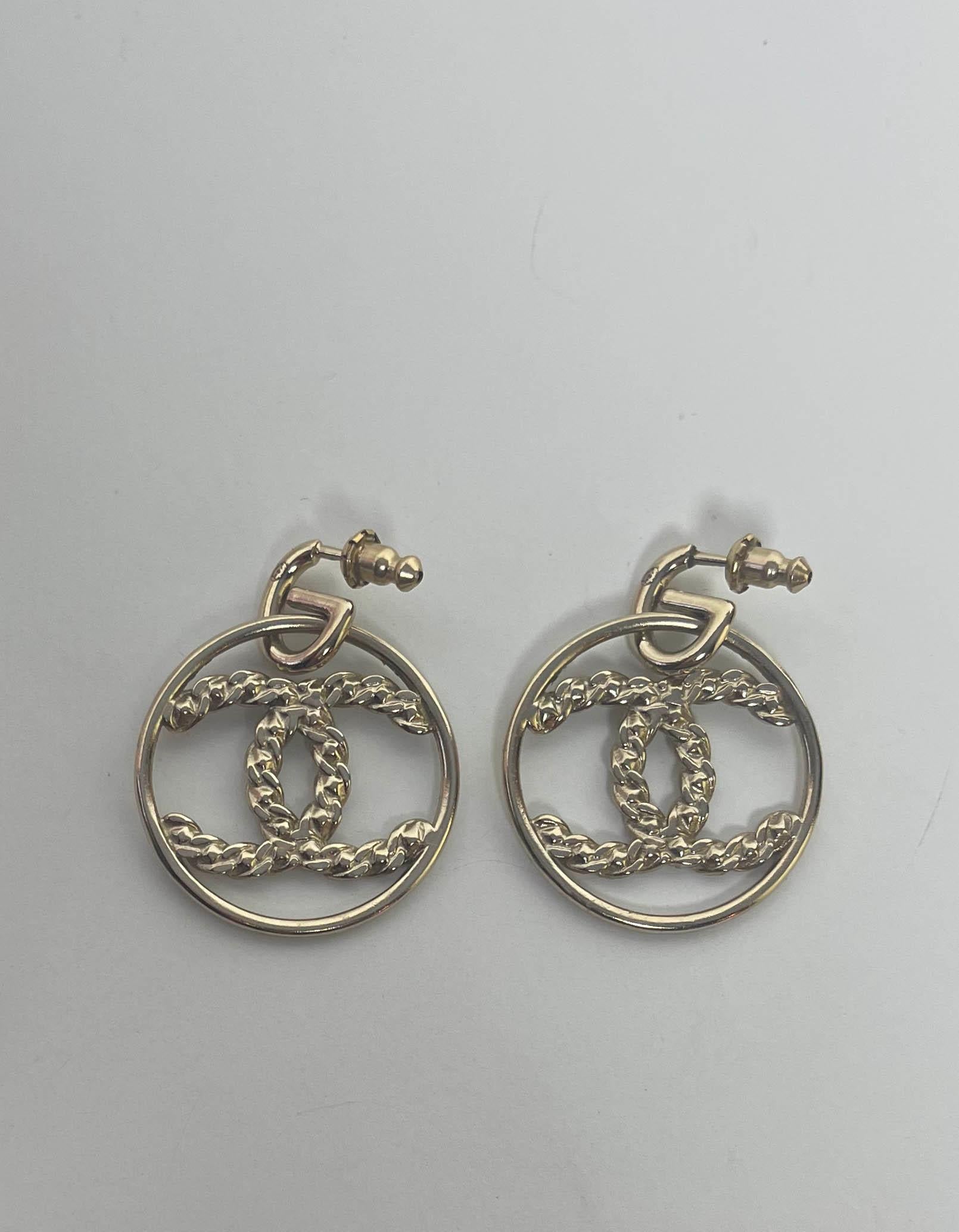 chanel crystal high society cc hoop earrings gold