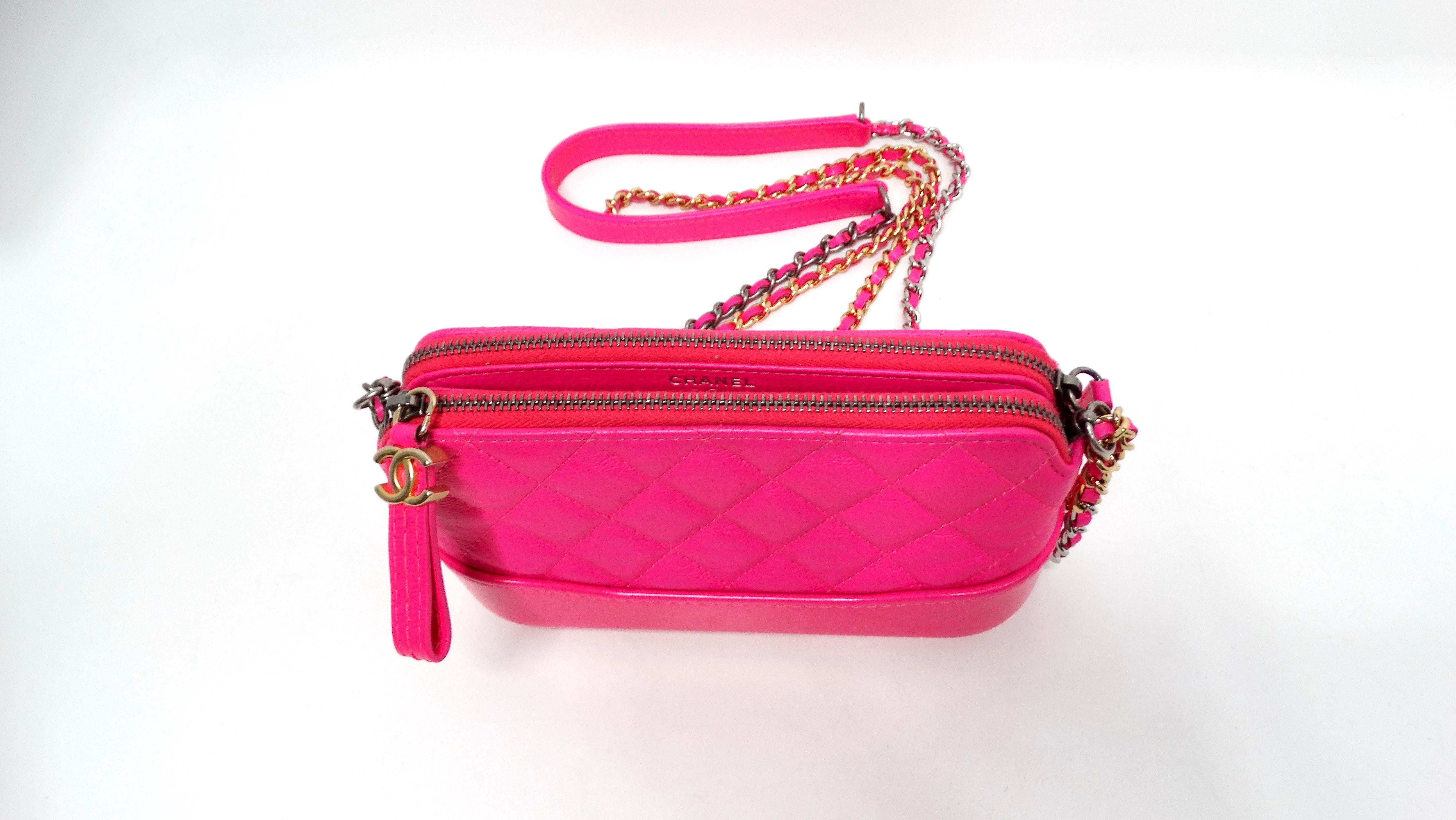 Women's Chanel 2019 Hot Pink Gabrielle Double Zip Clutch With Chain For Sale