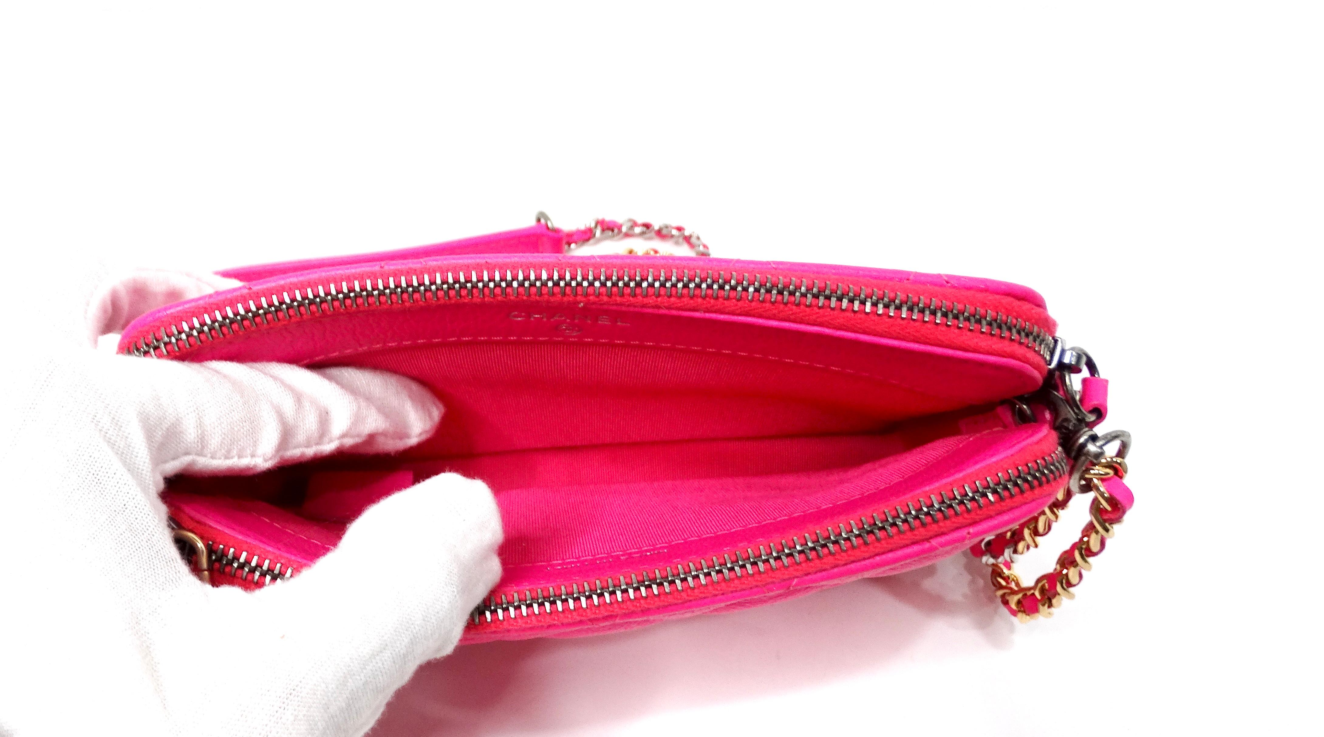 Chanel 2019 Hot Pink Gabrielle Double Zip Clutch With Chain For Sale 3