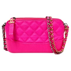 Chanel 2019 Hot Pink Gabrielle Double Zip Clutch With Chain