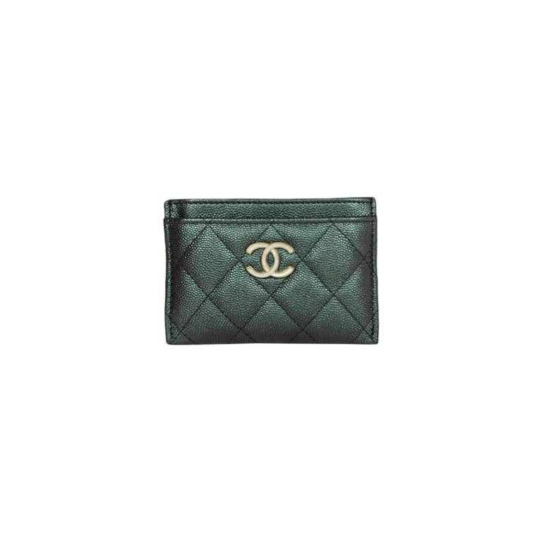 Chanel 2019 Iridescent Black Leather Caviar Quilted CC Card Holder For