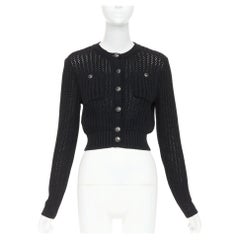 CHANEL 2019 La Pausa cotton linen CC buttons open knit cropped cardigan FR36 S