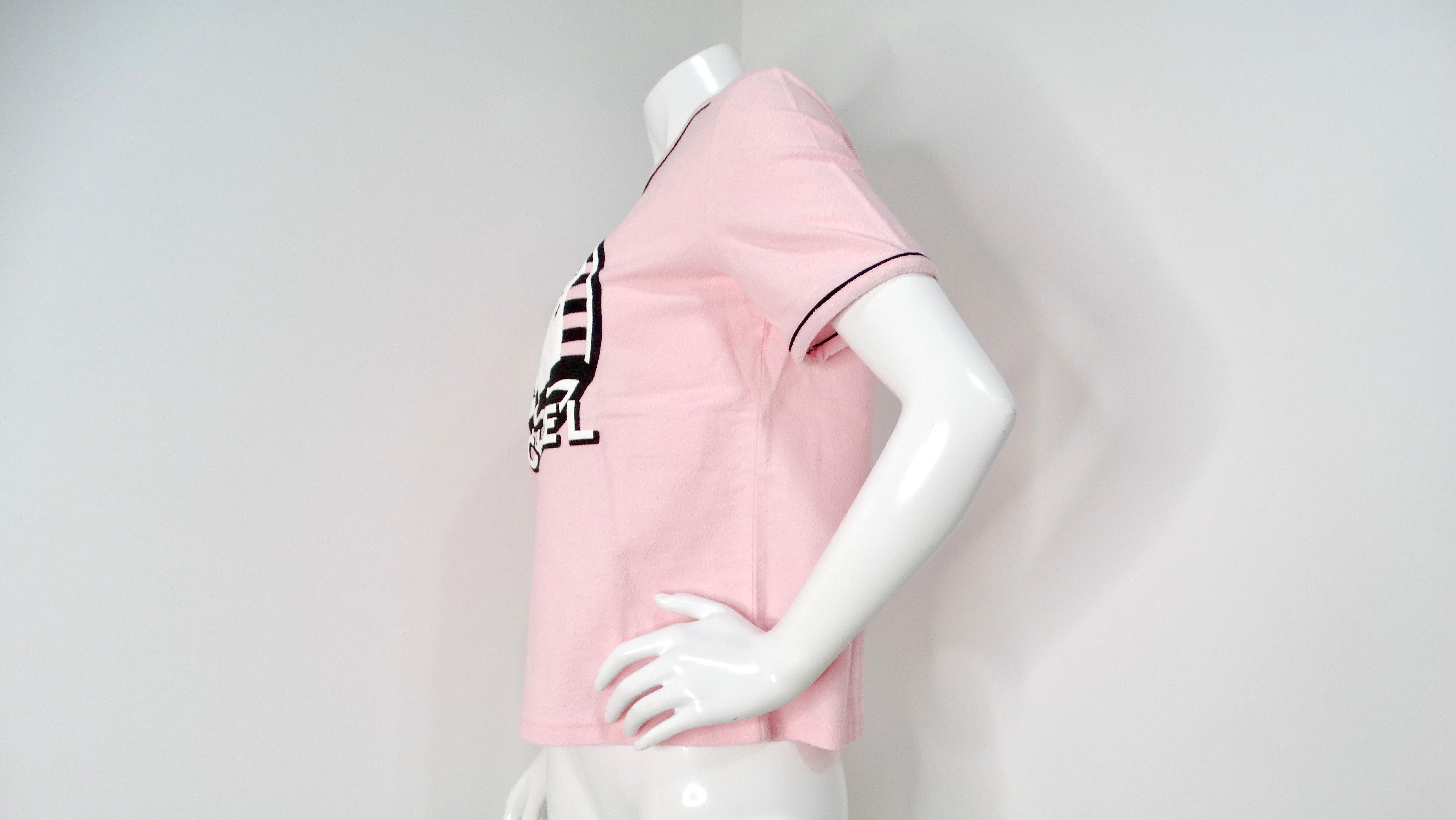 Beige Chanel 2019 La Pausa Cruise Print Pink Terrycloth T-Shirt For Sale