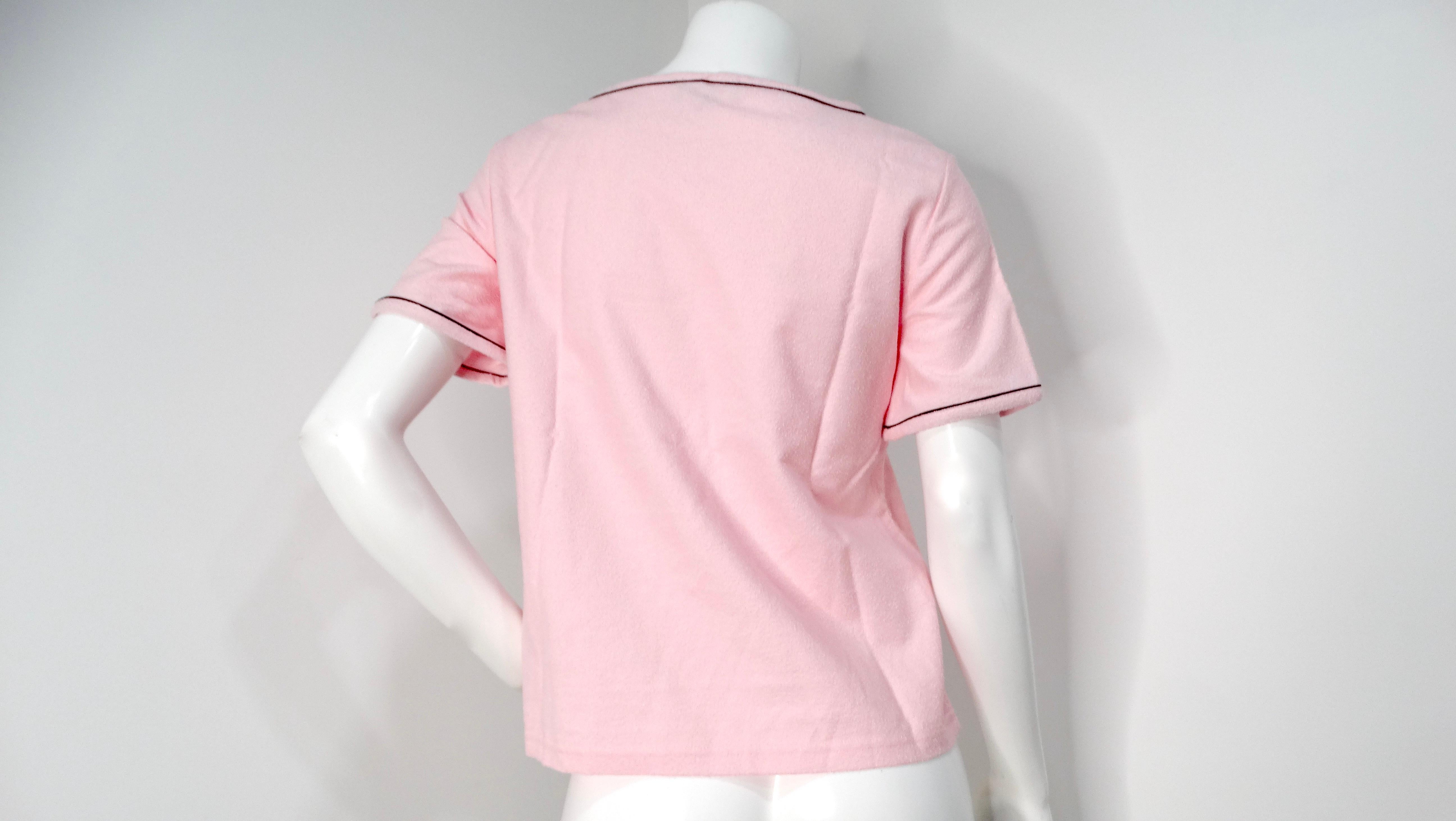Chanel 2019 La Pausa Cruise Print Pink Terrycloth T-Shirt In Good Condition For Sale In Scottsdale, AZ