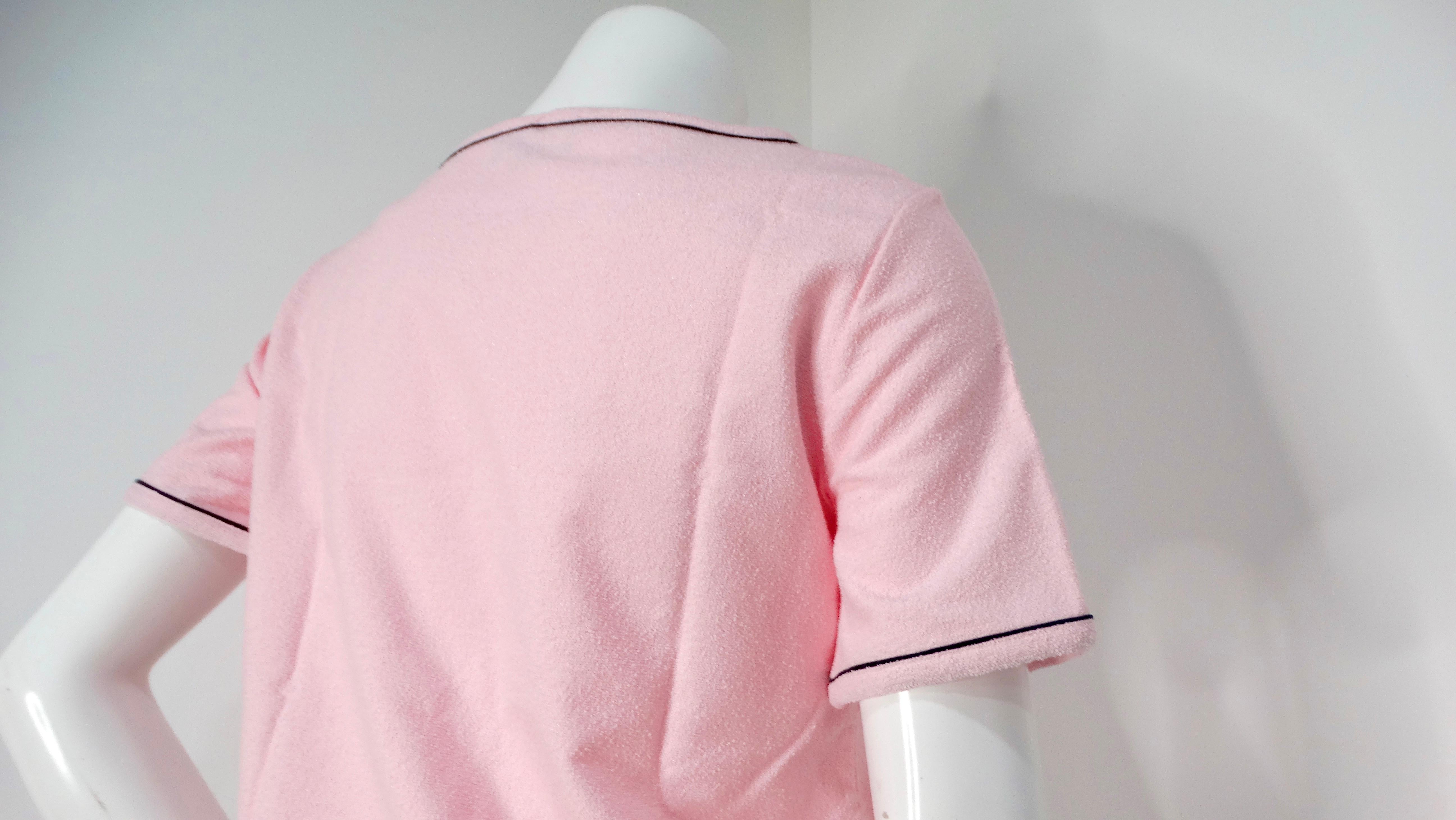 Women's Chanel 2019 La Pausa Cruise Print Pink Terrycloth T-Shirt For Sale