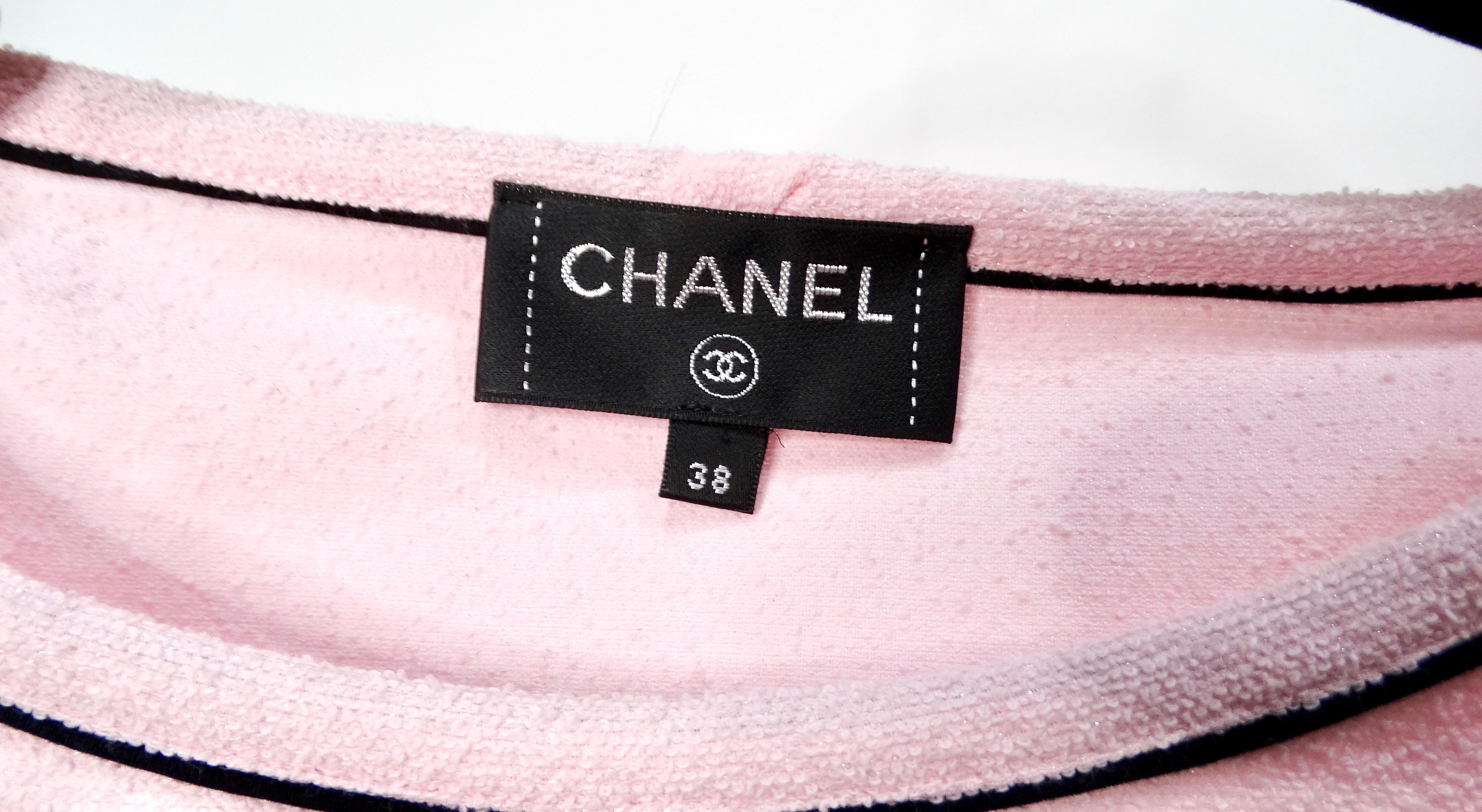 Chanel 2019 La Pausa Cruise Print Pink Terrycloth T-Shirt For Sale 2